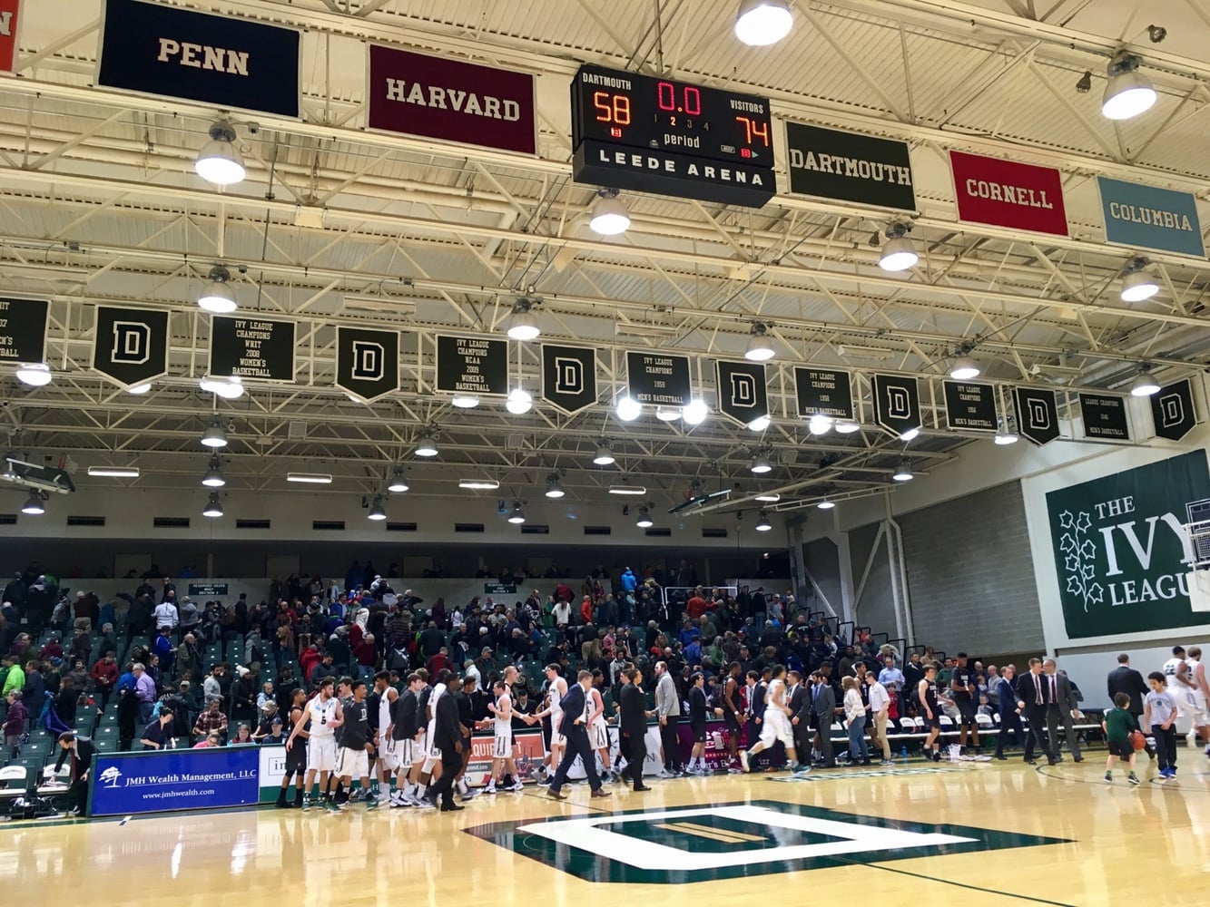 The Harvard men's basketball team got its first conference win of the season on the road at Dartmouth Saturday night, 74-58.