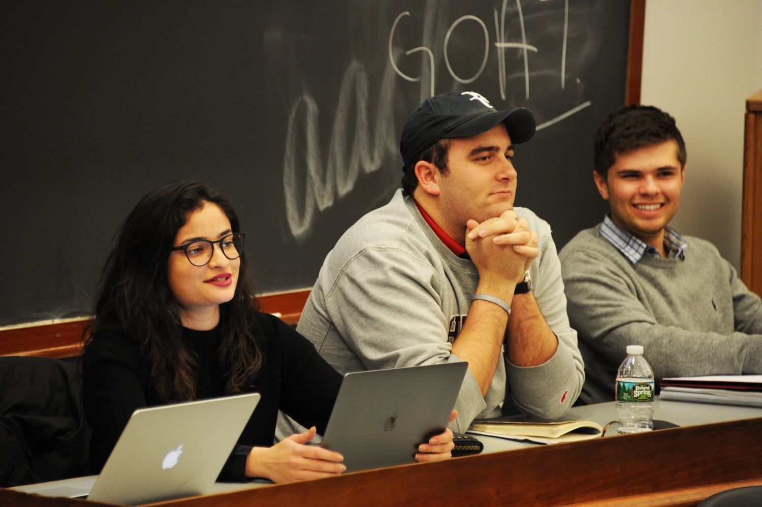 Undergraduate Council President Yasmin Z. Sachee '18 and Vice President Cameron K. Khansarinia '18, pictured here at a UC meeting, are seeking an expanded role for students in the search for Harvard's next president.