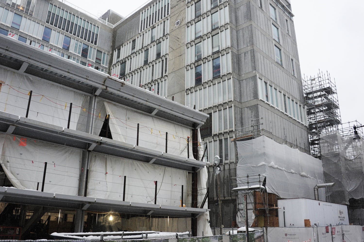 Scaffolding, fences, and trailers surround the Smith Campus Center, located at 1350 Massachusetts Ave. Construction on the building is expected to last until 2018.