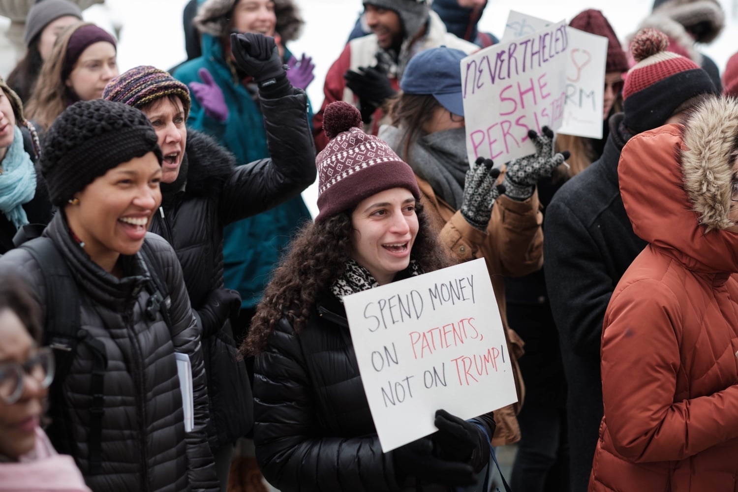 Medical School affiliates at a protest in February.