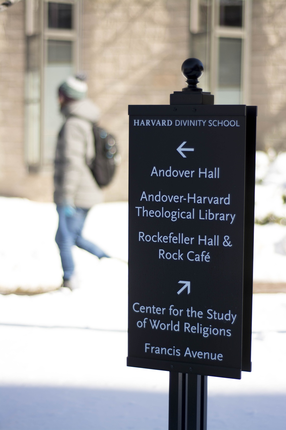 A sign points out the various buildings that comprise the Divinity School.