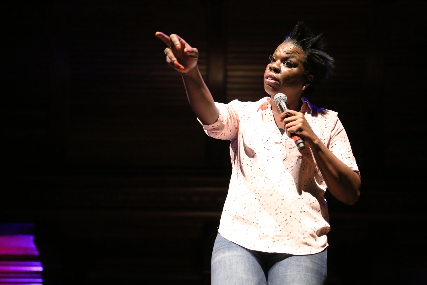 Leslie Jones, a cast member and writer for Saturday Night Live, performs in Sanders Theater on Friday night. 