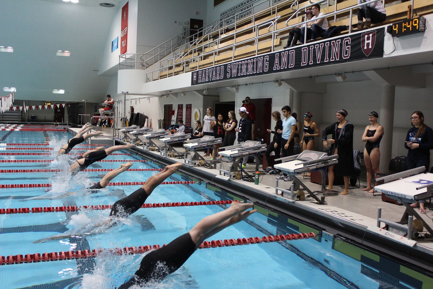 Sophomore Sonia Wang battled back from an injury to win the 400 individual medley at Ivy League Championships and led Harvard women's swimming, pictured here in earlier action against Northeastern, to a second-place finish. 