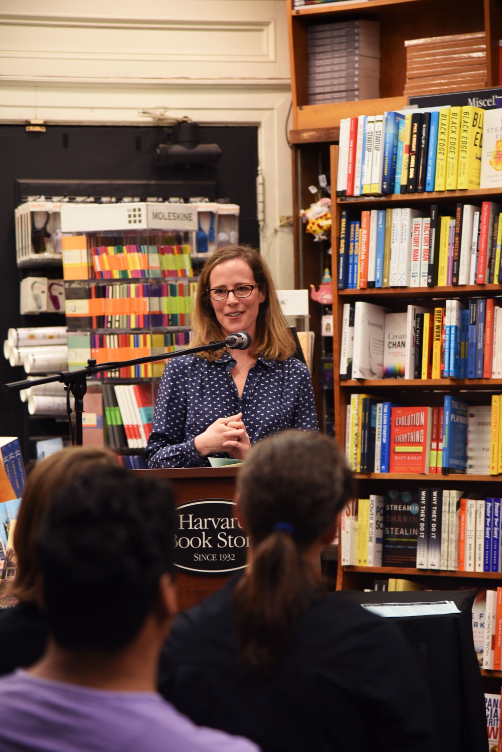 Emily Jeanne Miller, author of The News From the End of the World, reads an excerpt from her book and discusses her fiction writing process at the Harvard Bookstore Tuesday night.