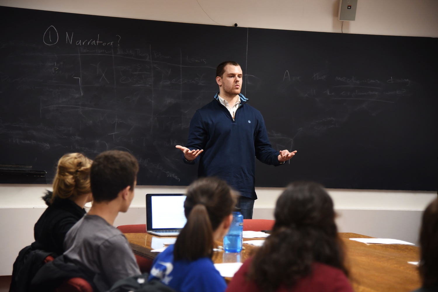 Aaron G. Suduiko ‘17 discusses the storytelling of video games and the underlying philosophy in Emerson Hall Tuesday night.