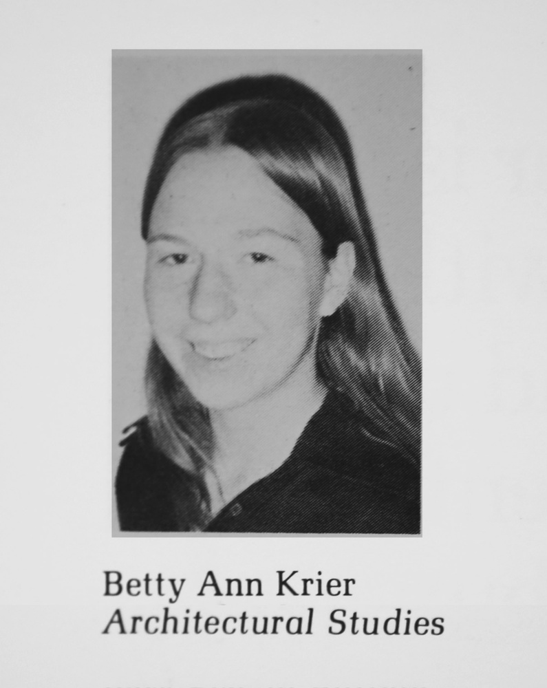 Betty A. Krier '78 in her Freshman Register photo. Krier    experienced sexual harassment from her Sophomore Tutor, which caused her to change courses. 