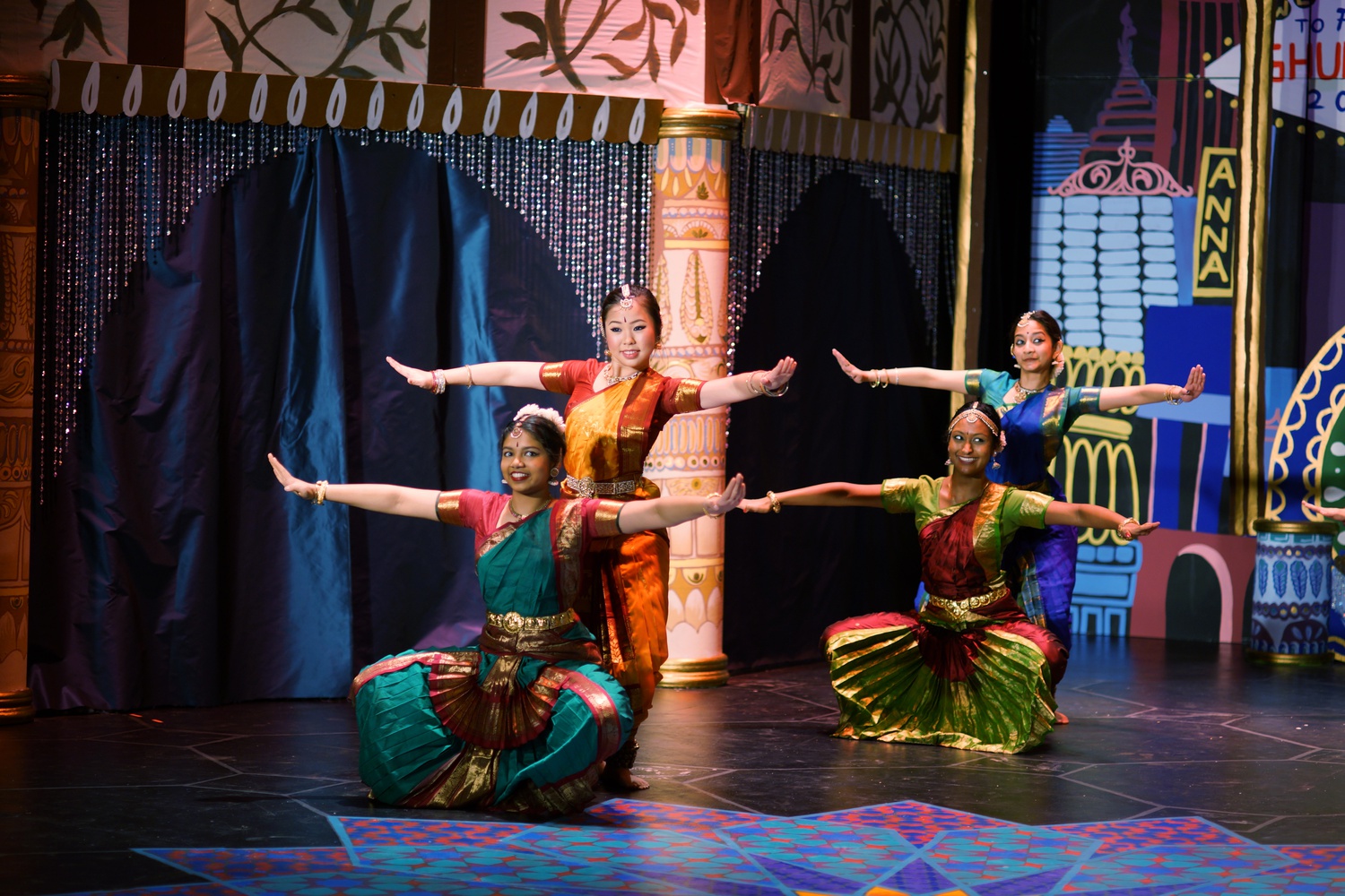 Students perform a classical dance during the opening performance of the yearly Ghungroo cultural show.
