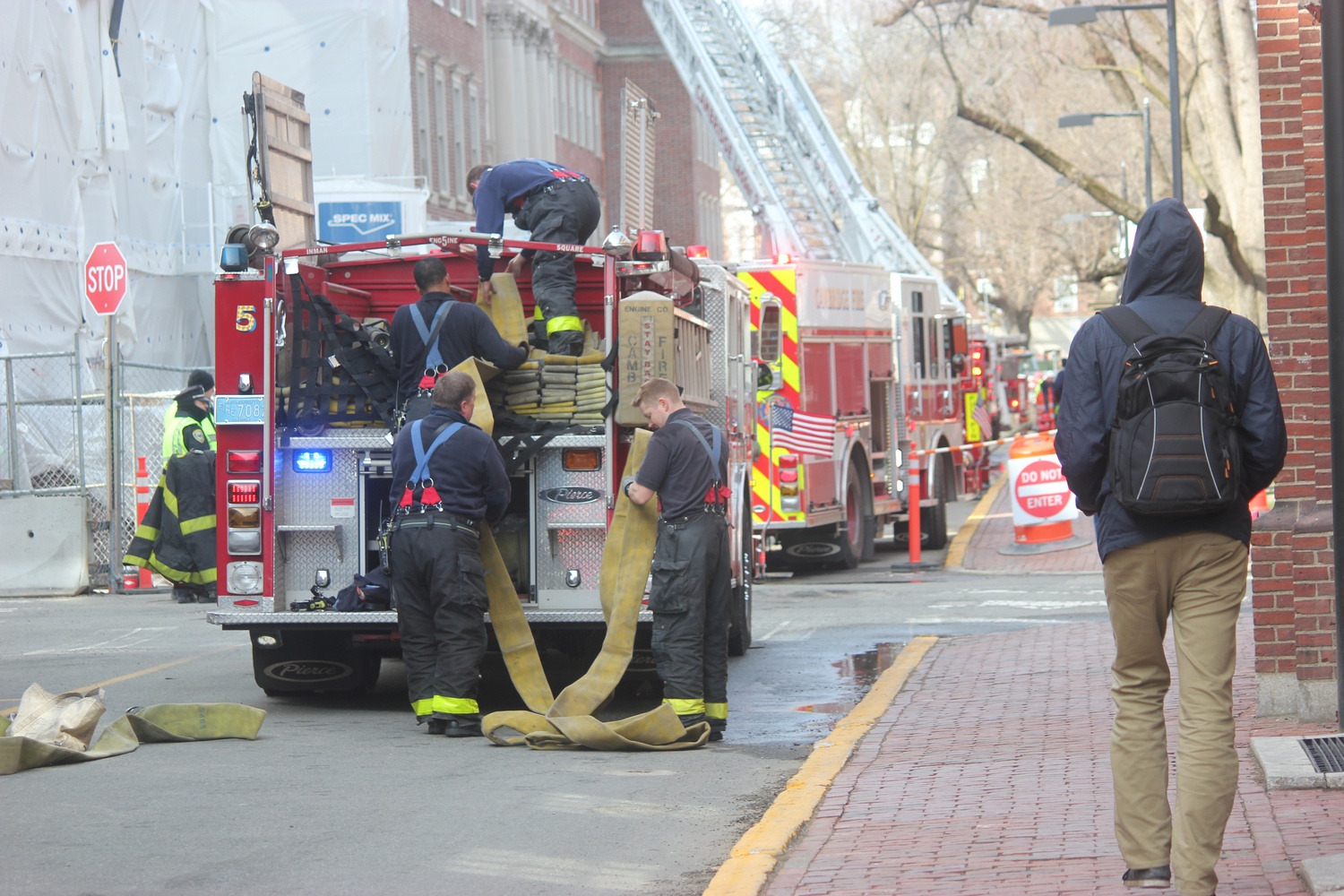 The wall insulation of the upper floors of Winthrop House caught on fire today and spread to the roof and walls. No injuries were reported.