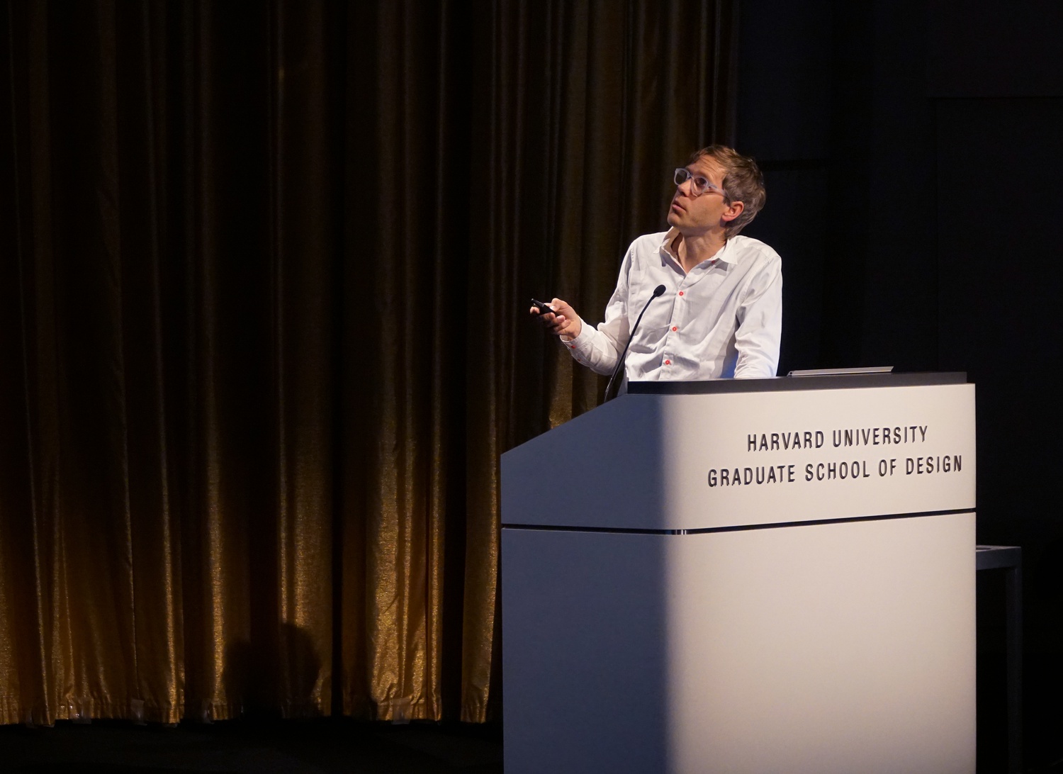 Wonne Ickx, cofounder of PRODUCTORA, explains Latin American architecture Tuesday afernoon at the Harvard Graduate School of Design. 