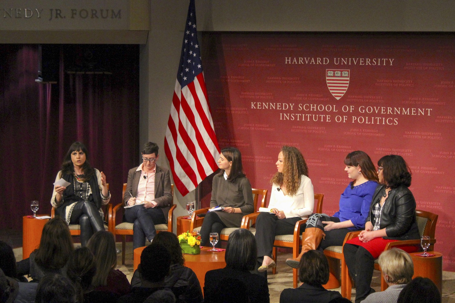 Leaders of female activism discuss the women’s march and other female-led forms of protest Tuesday night at the Institute of Politics.