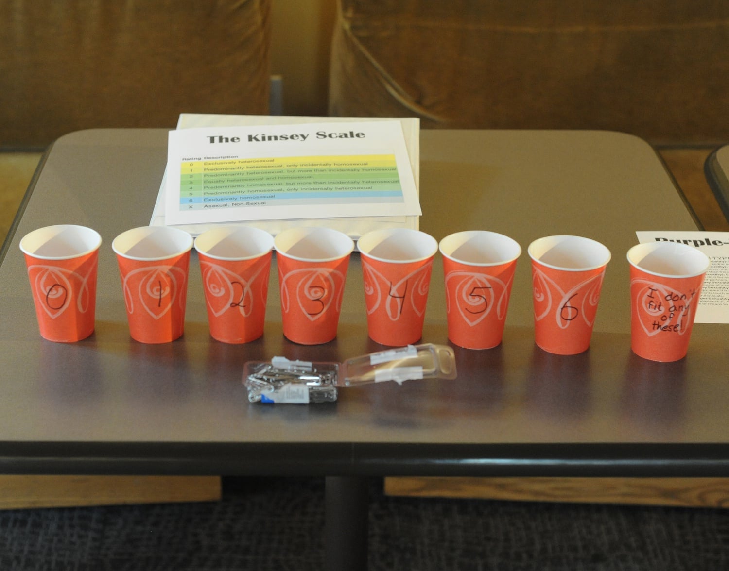 Students participate in the Kinsey Scale activity at Defying the Defined, an event sponsored by Manifesta Magazine and Women’s Week in Ticknor Lounge Wednesday afternoon. 
