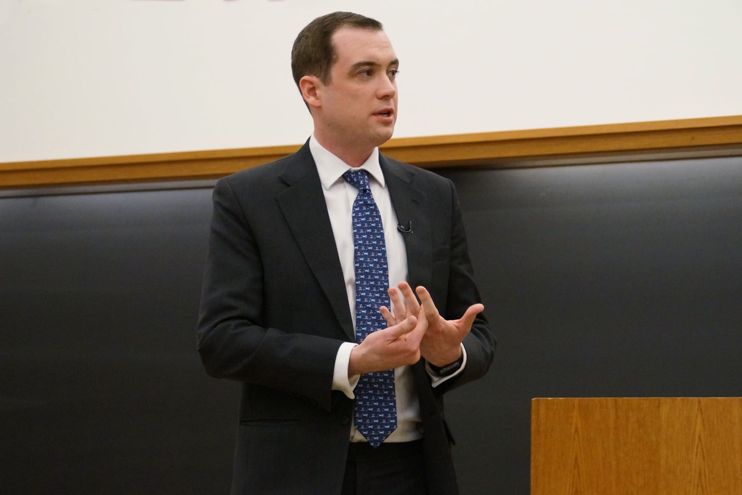 James S. Wharton MP, UK Minister and Introducer of “Brexit” Referendum Bill discusses his legislative decisions and fields questions from the audience at an event hosted by the Journal on Legislation. This event took place Monday Evening at Wasserstein Hall.