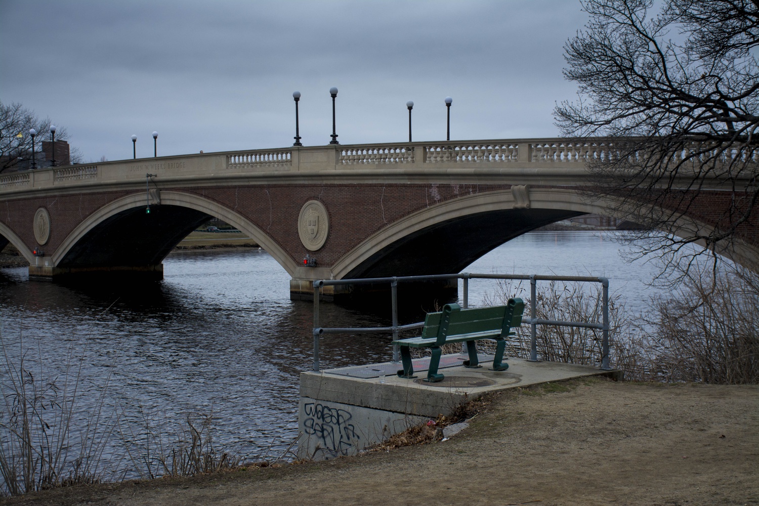 Benches by the Weeks Bridge are popular spots for students to smoke. 