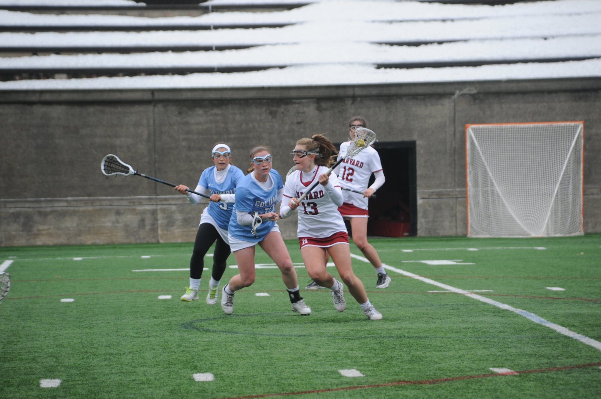 Sophomore midfielder Keely MacAfee, pictured in previous action against Columbia, has scored 22 goals this season, good enough for second on the Harvard women's lacrosse team. 