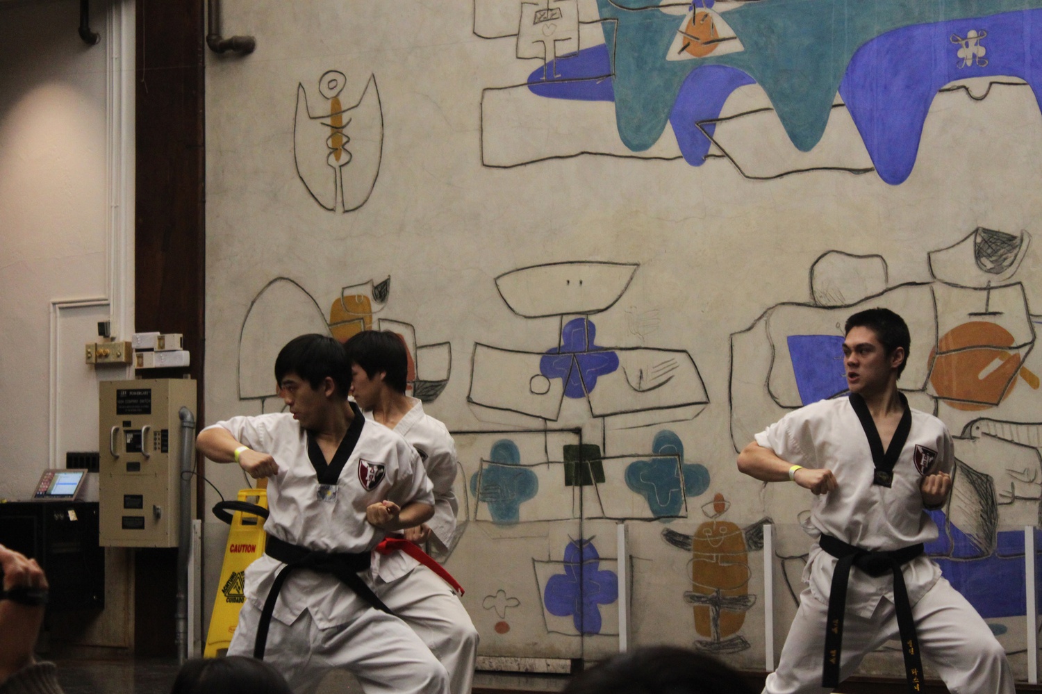 Members of the Harvard Korean Association perform in Quincy’s dining hall Saturday evening.