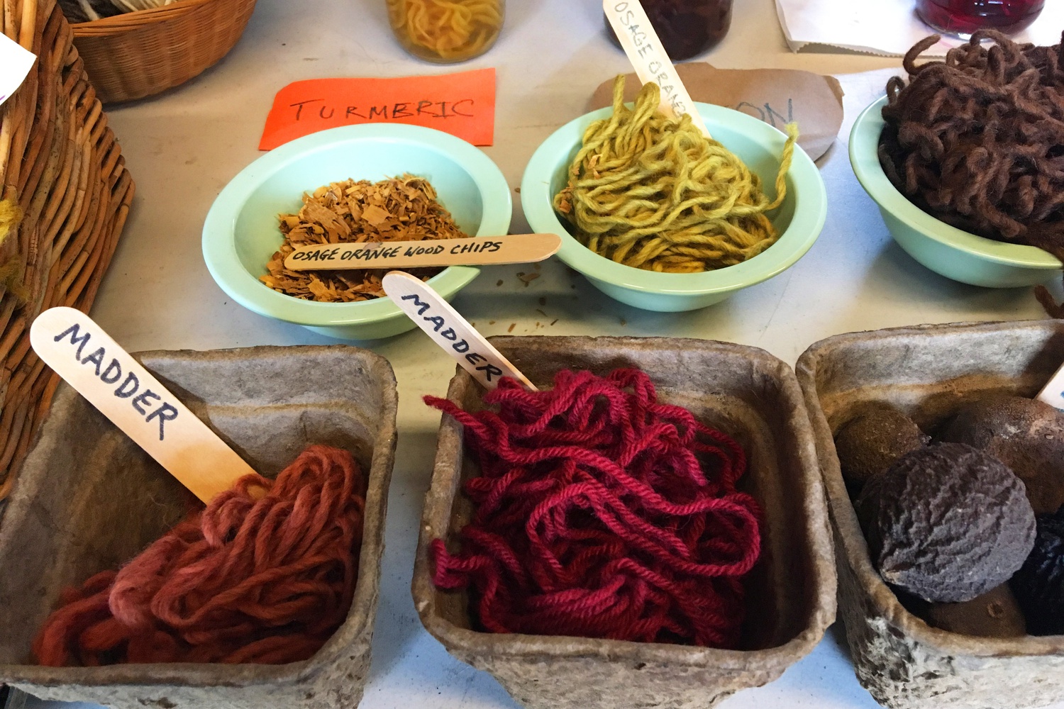 Different types of dyed wool sit on display as a part of the "sheep to sweater trail". 