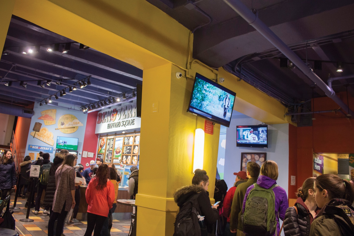 Students line up for an ice cream cone at the Garage's Ben & Jerry's on Tuesday afternoon, which served free ice cream as part of Ben & Jerry's Free Cone Day 2017.