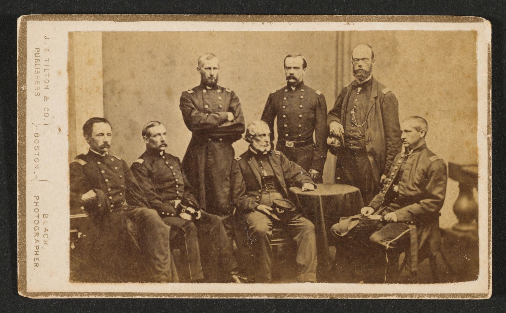 An 1861 photograph shows the surgeons and military leaders of the 20th Massachusetts Infantry Regiment. Paul J. Revere, Class of 1852, is fourth from the left. 