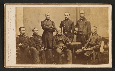Cover image for An 1861 photograph shows the surgeons and military leaders of the 20th Massachusetts Infantry Regiment. Paul J. Revere, Class of 1852, is fourth from the left. 