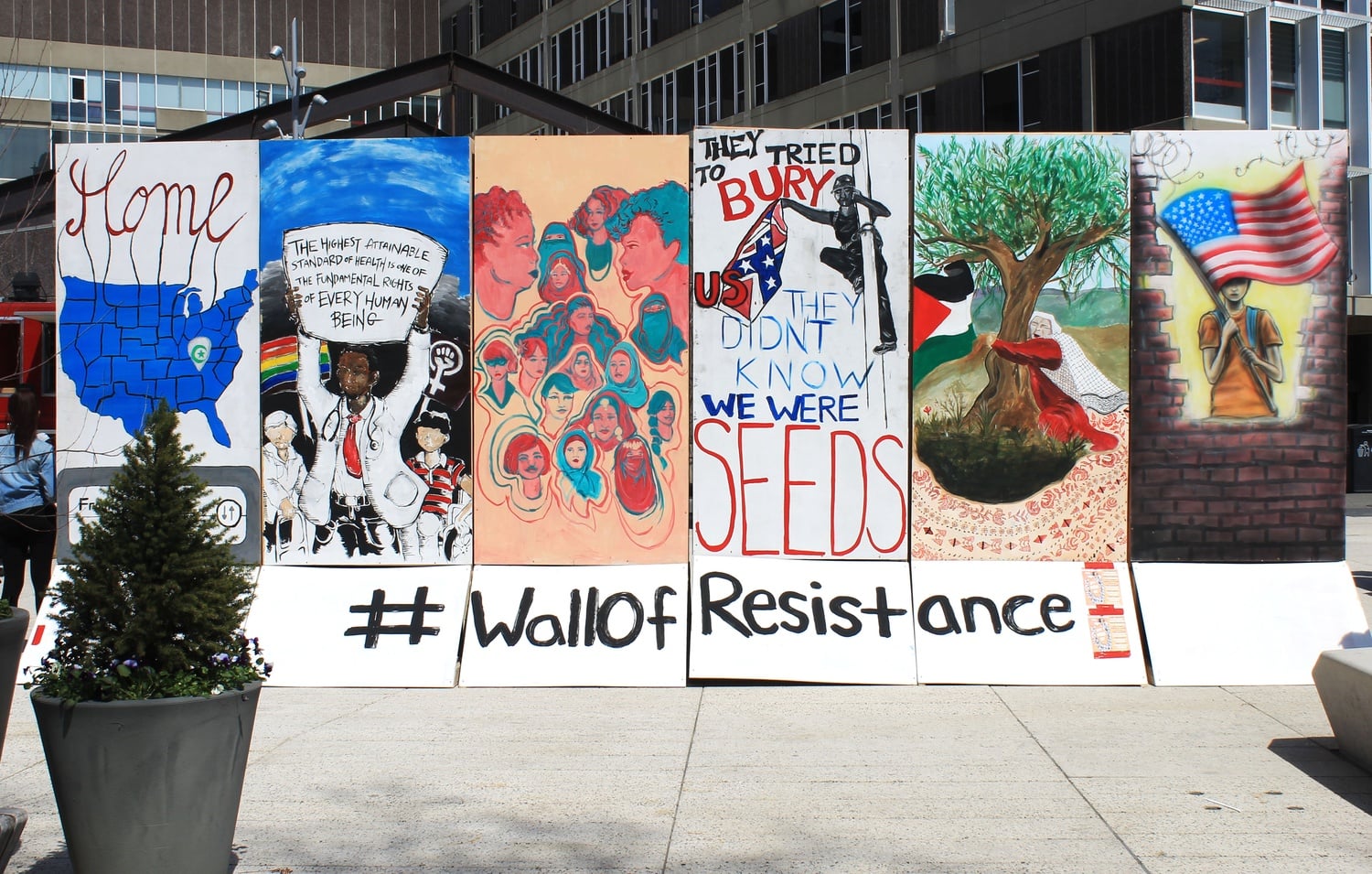 Student activists and artists came together and erected the Wall of Resistance in an act of protest against President Donald Trump’s policies.
