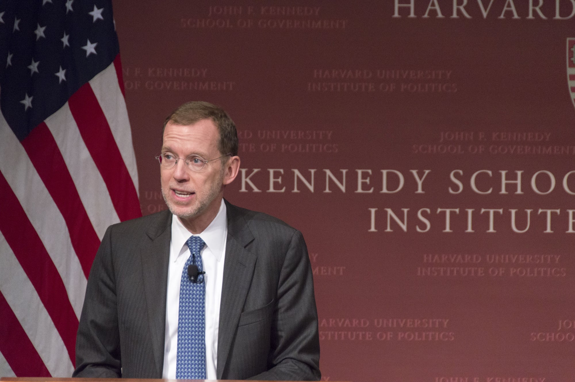 Douglas Elmendorf, Dean and Don K. Price Professor of Public Service at the Kennedy School, delivers opening remarks. He notes the impact Rep. Lewis had on him early in his career at the Congressional Budget Office.