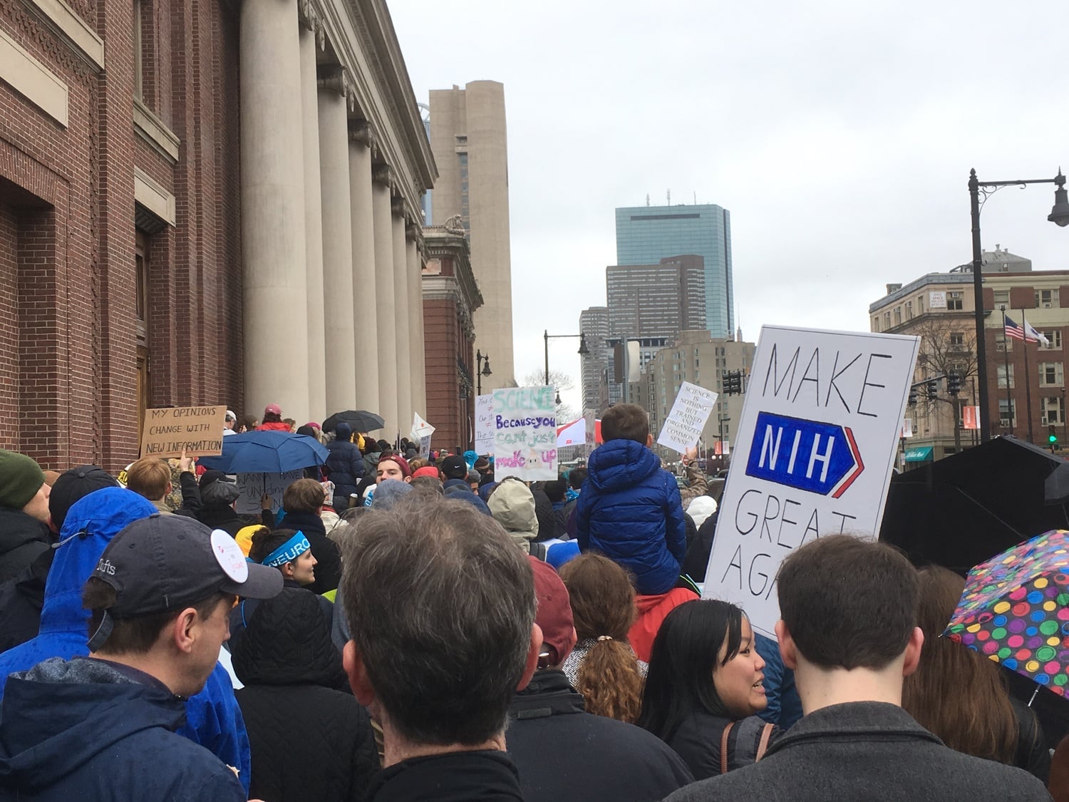 Marchers head down Huntington Avenue from the Longwood Medical Area to join Boston’s March for Science at Boston Common.