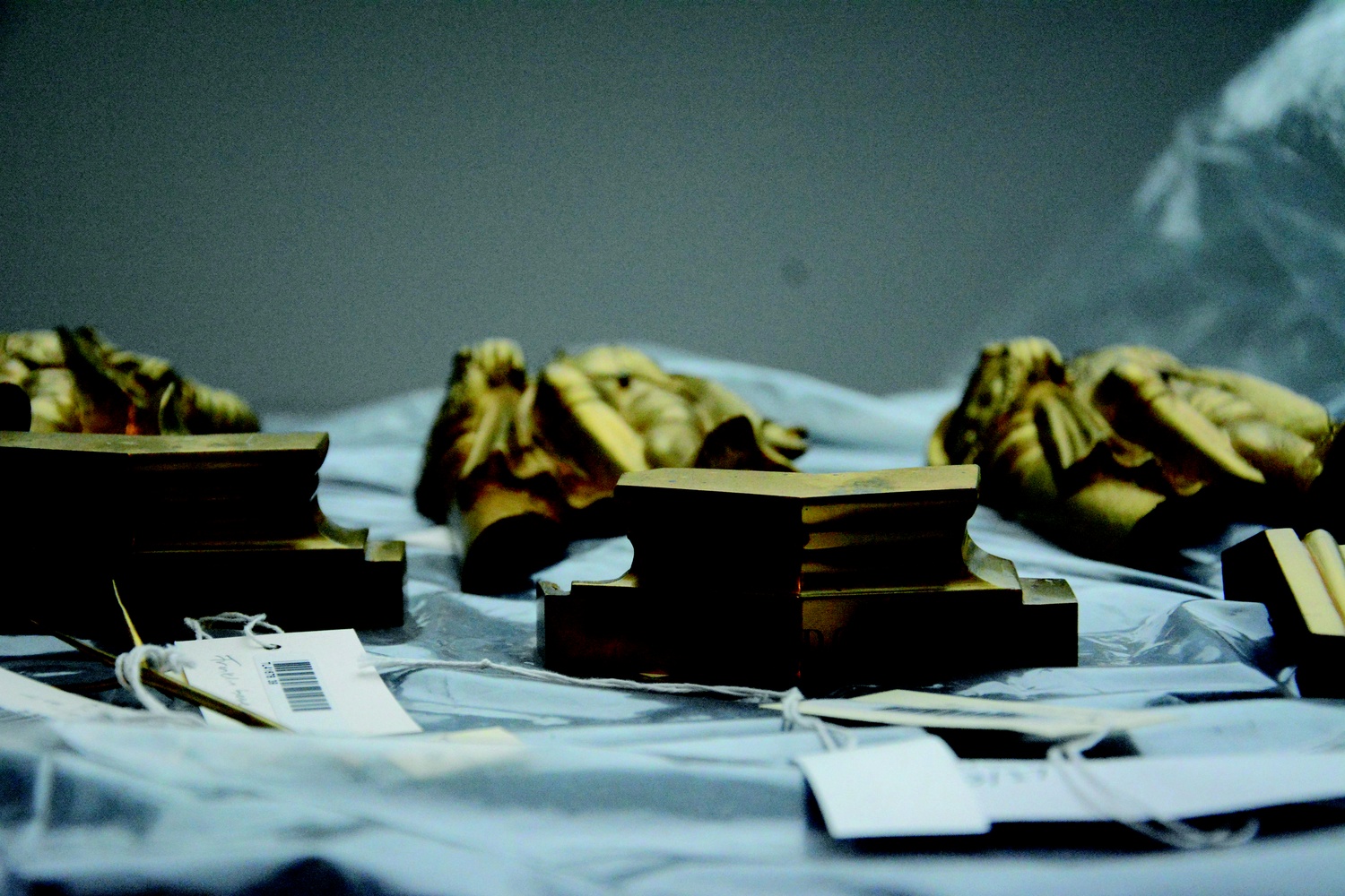 Objects at the Harvard Art Museums' Straus Center for Conservation undergoing preparation for exhibition.