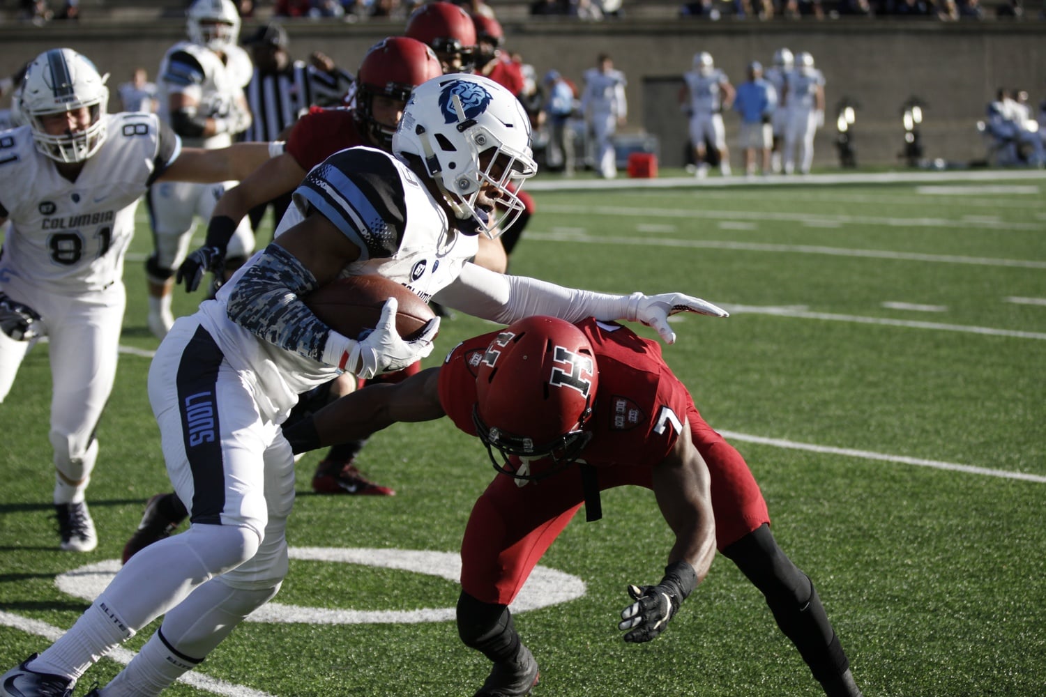 Senior cornerback Raishaun McGhee goes into for a tackle against Columbia. 
