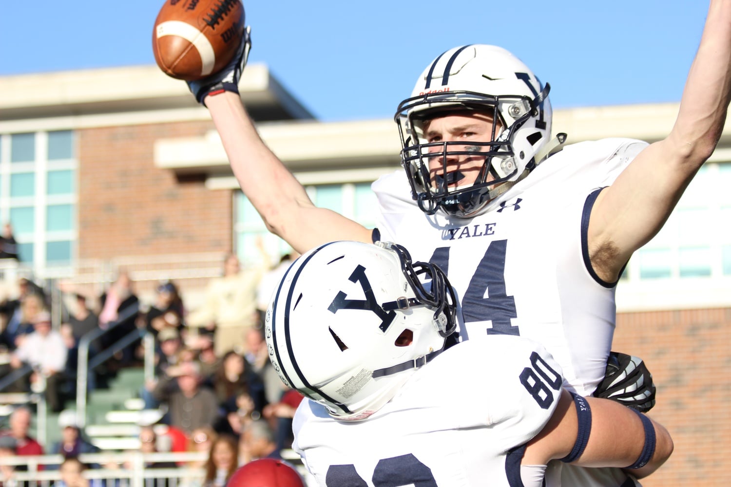 Freshman wide receiver Reed Klubnik exults after scoring the game-winning touchdown.