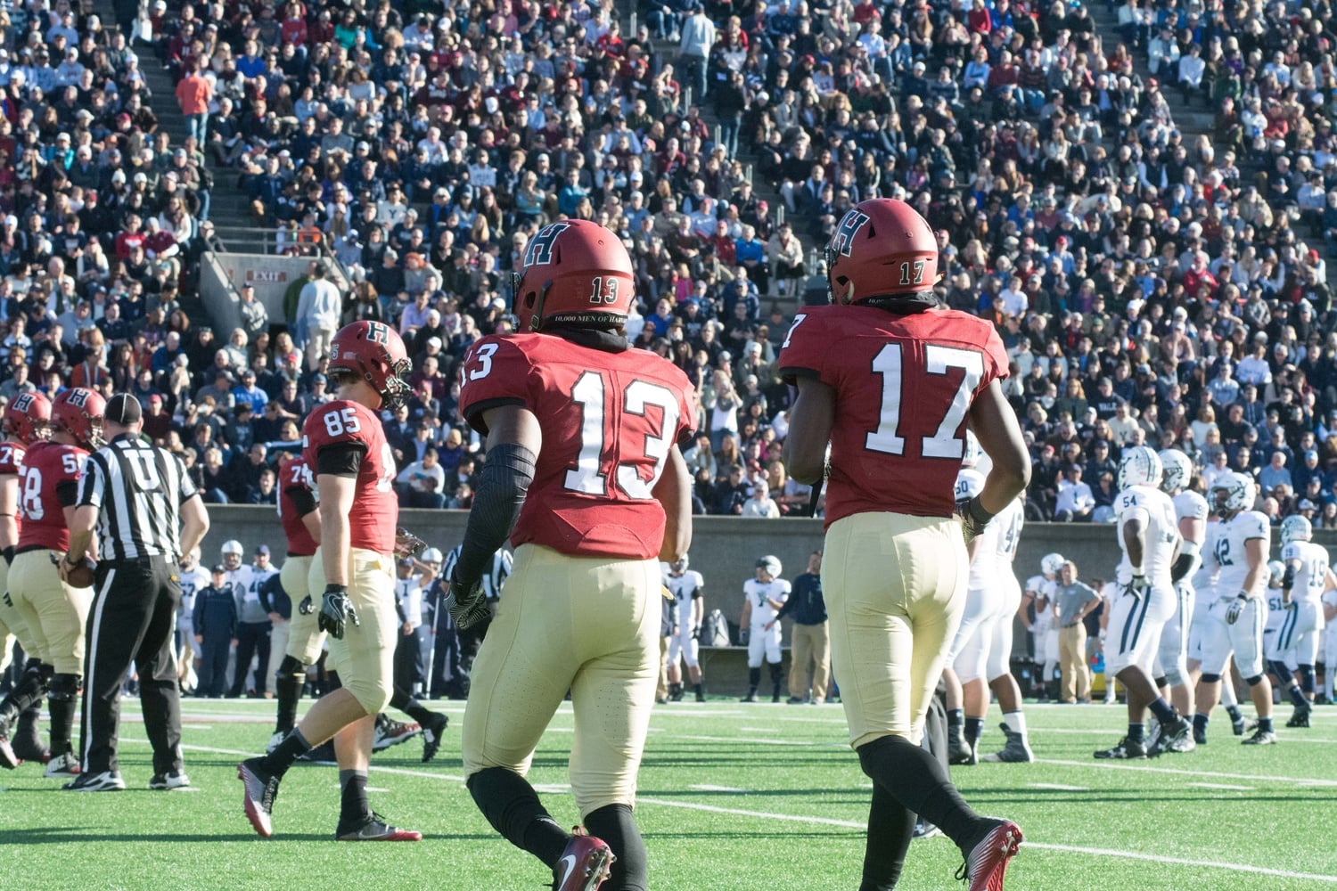 Sophomore wide receivers Adam Scott (13) and Justice Shelton-Mosley (17) jog onto the field at The Game. The talented tandem will lead the offense in 2017. 