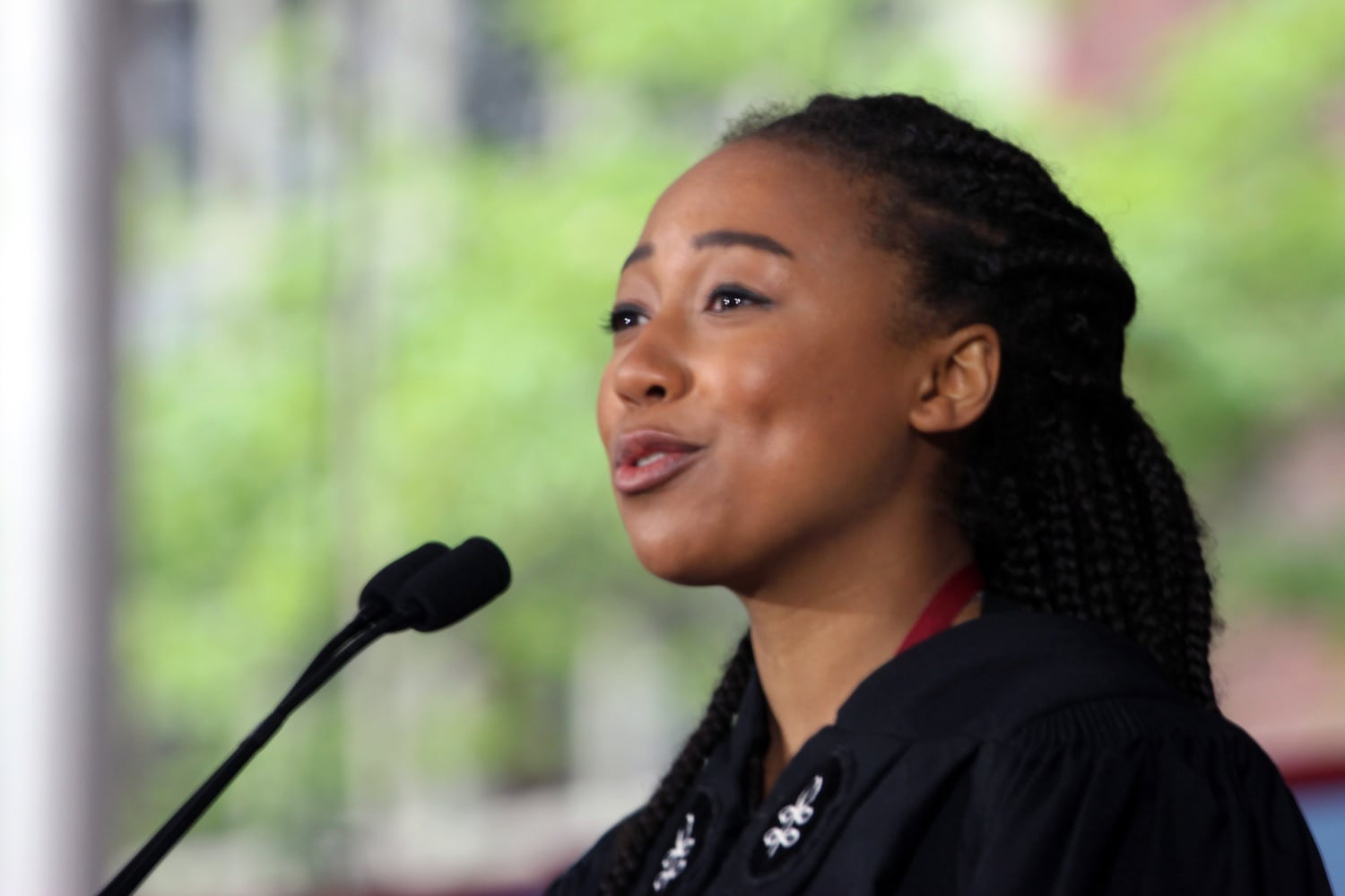 Auguste J. Roc '17 speaks at Morning Exercises during Commencement 2017.
