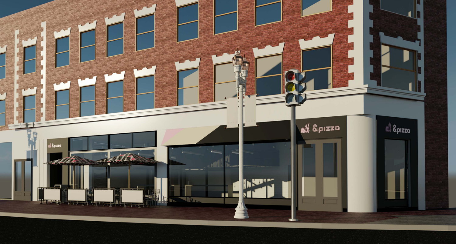 A rendering of the proposed &amp;pizza and Milk Bar location in Harvard Square.