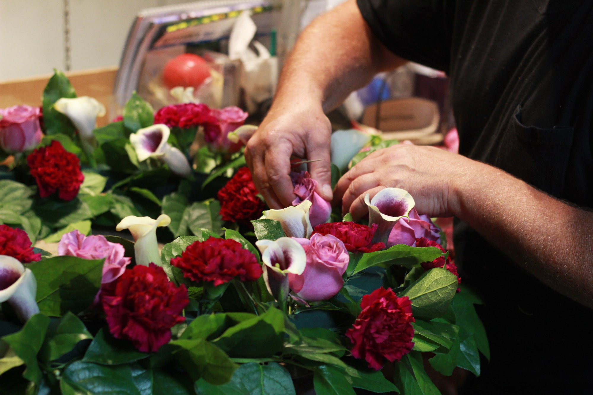 The flowers that Brattle sells come from all over the world. Before they get to Cambridge, though, they usually make a stop in Miami. Trucks then make the long haul up the east coast so that thousands of flowers can be delivered to the shop every morning.