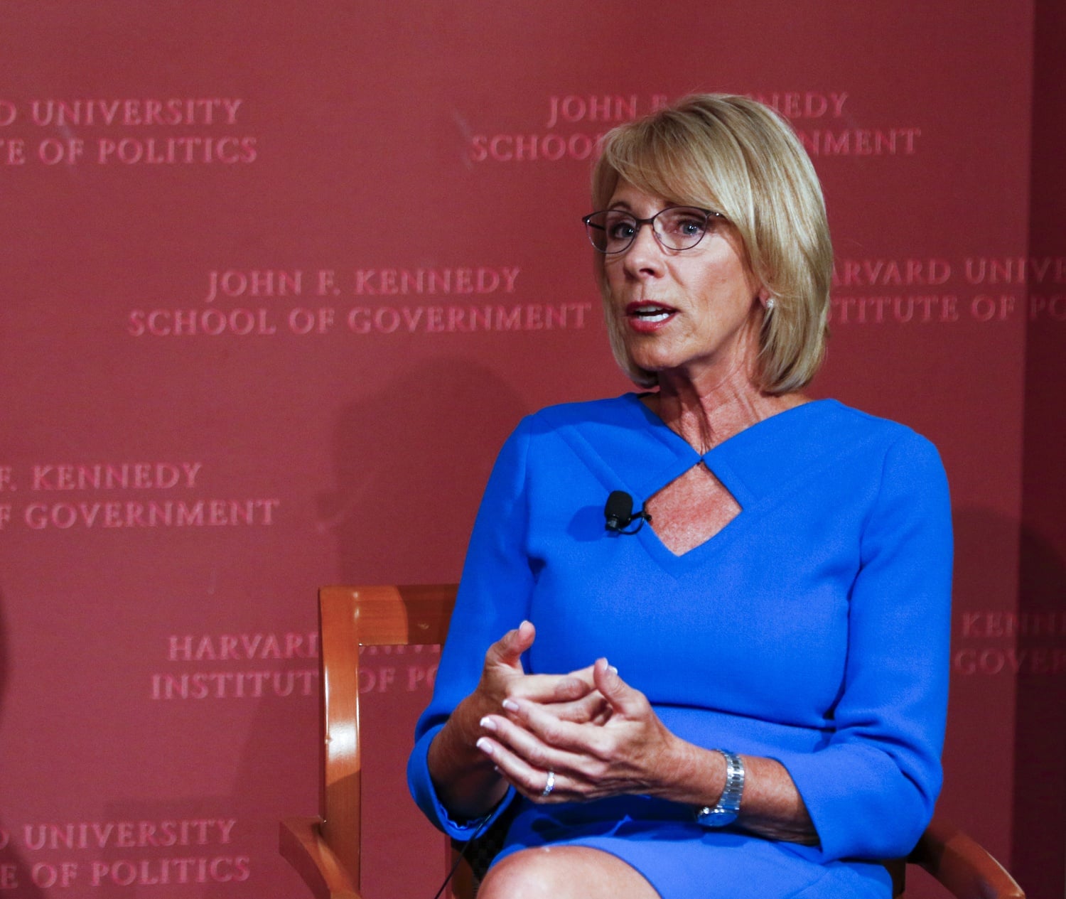 Secretary of Education Betsy DeVos spoke at the Harvard Kennedy School in 2017. Her department is reportedly considering changes to Title IX guidance that could have serious consequences for Harvard.