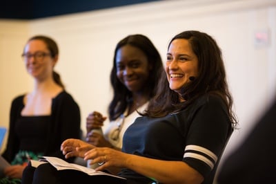 Cover image for Playwright Jaclyn Backhaus spoke at Farkas Hall on Sept. 27.