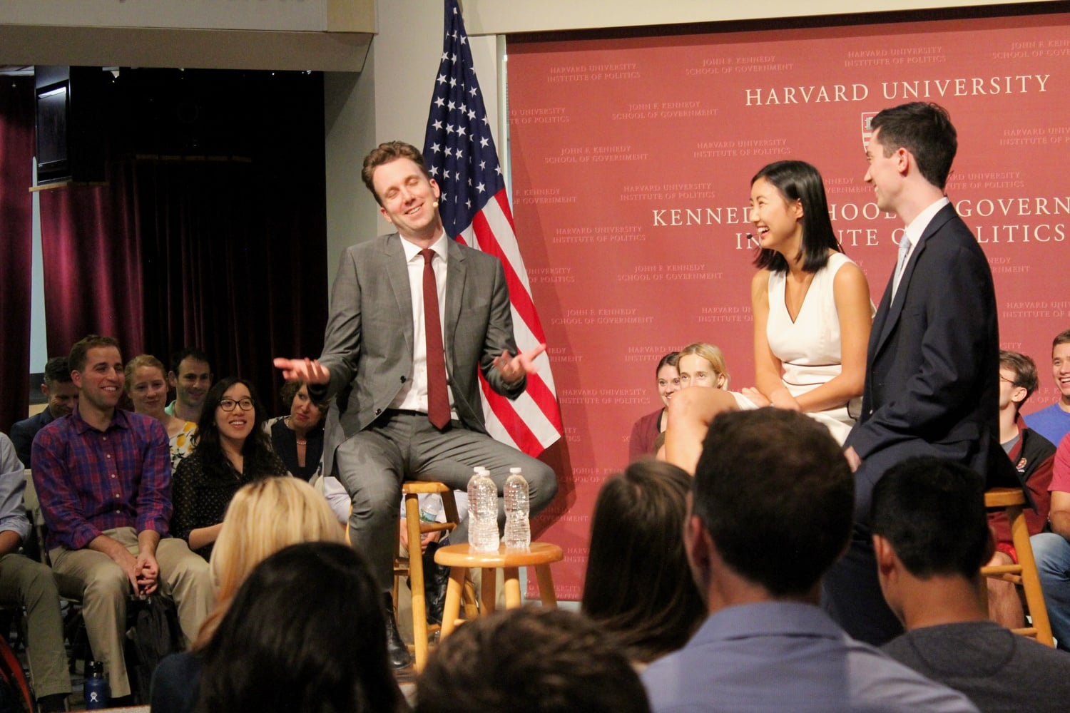 Comedian Jordan Klepper speaks at an Institute of Politics event in 2017. Harvard will host Klepper in a Sanders Theatre event Saturday.