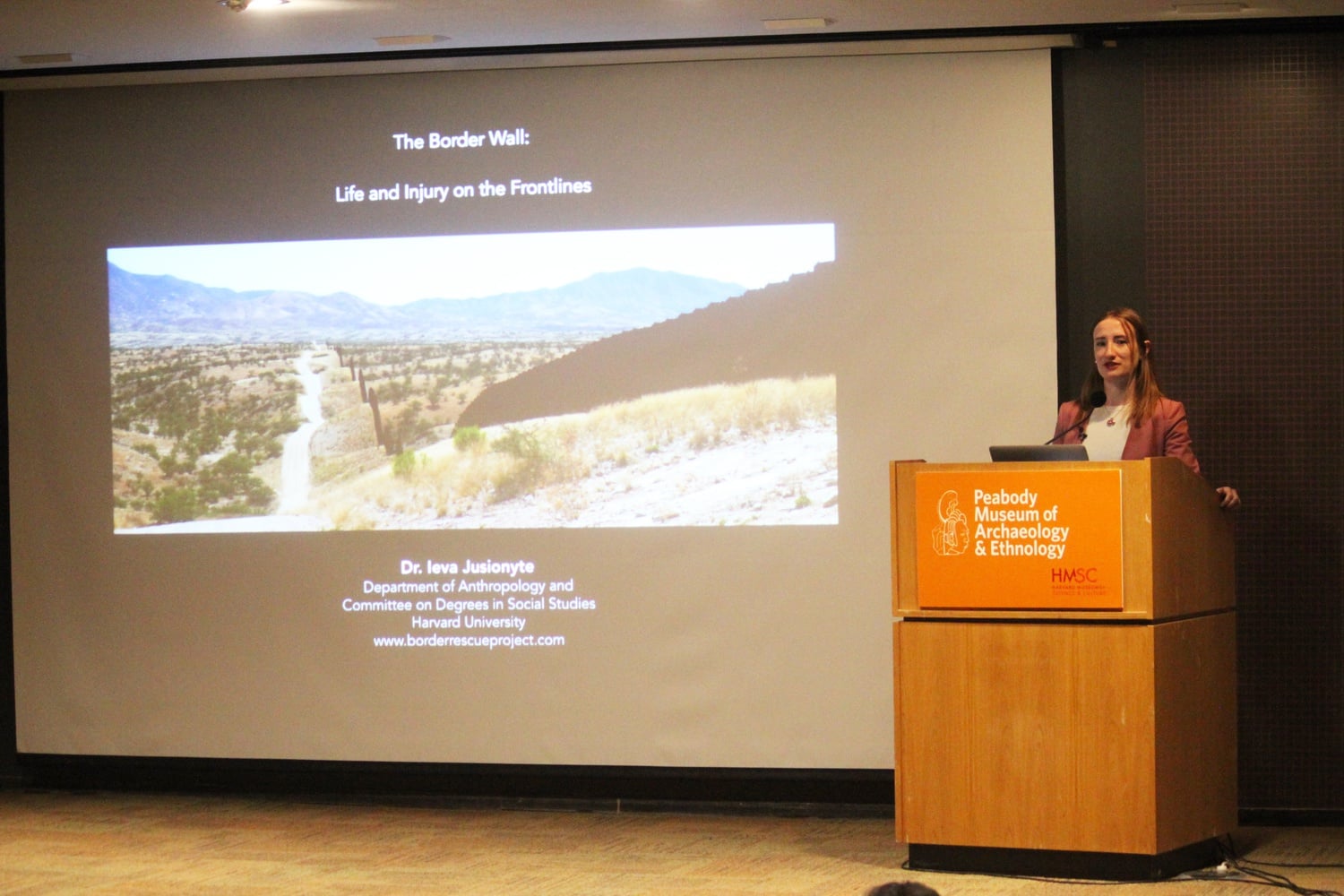Ieva Jusionyte, assistant professor of Anthropology and Social Studies, discusses the complications of building a wall on the border of the United States and Mexico in the Museum of Natural History on Tuesday Night.