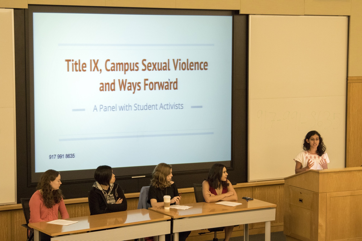  Student panelists discuss the role of Title IX in campus sexual assault policy during a discussion Tuesday afternoon.