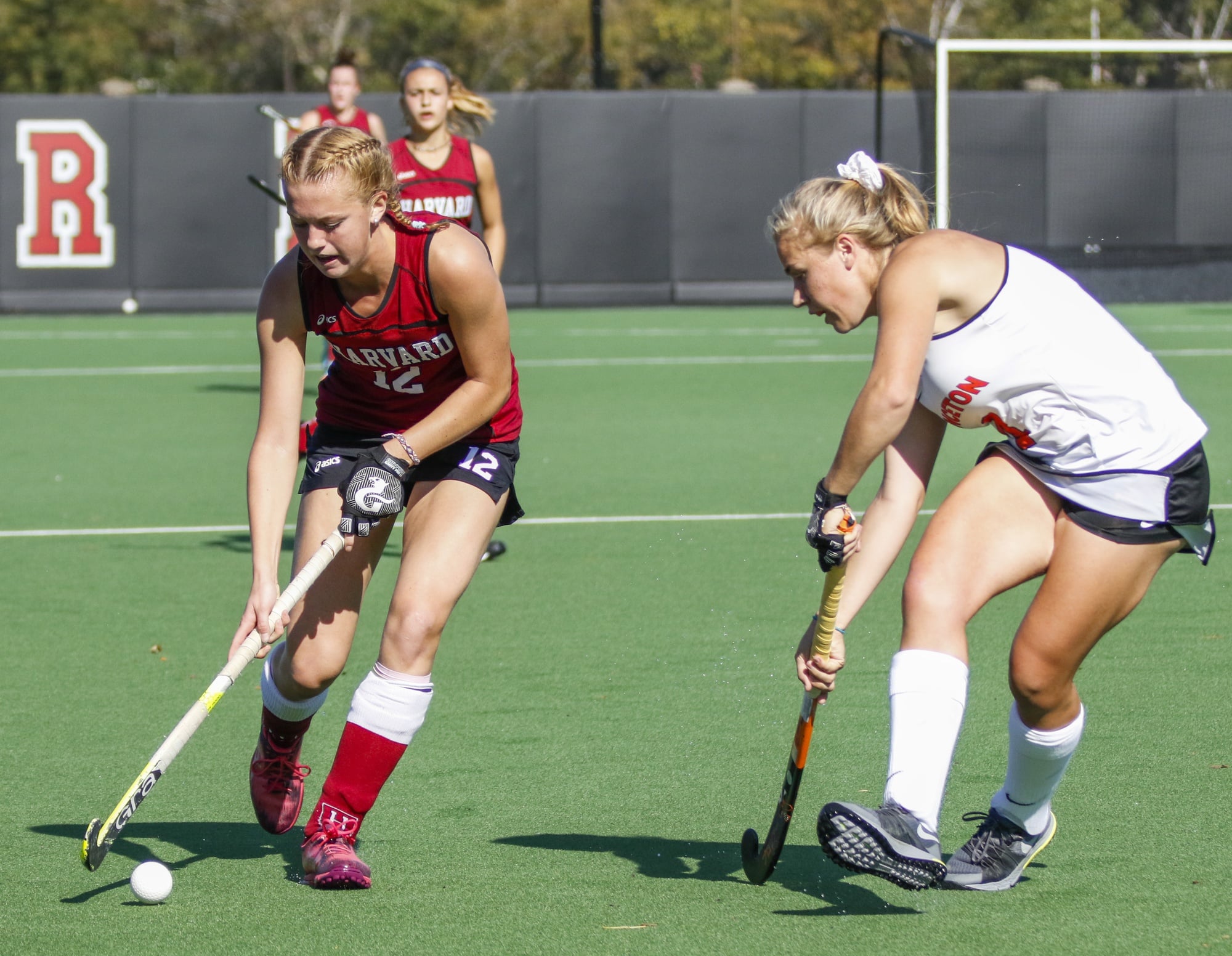 Freshman Mimi Tarrant looks for a way around a Princeton defender. The Tigers shutout the Harvard offense in the 3-0 rout.