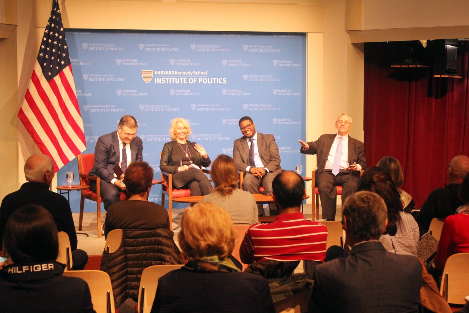 Professors and religion scholars discuss the Christian belief of connected financial prosperity and the will of God in the age of Trump at the IOP Monday night.