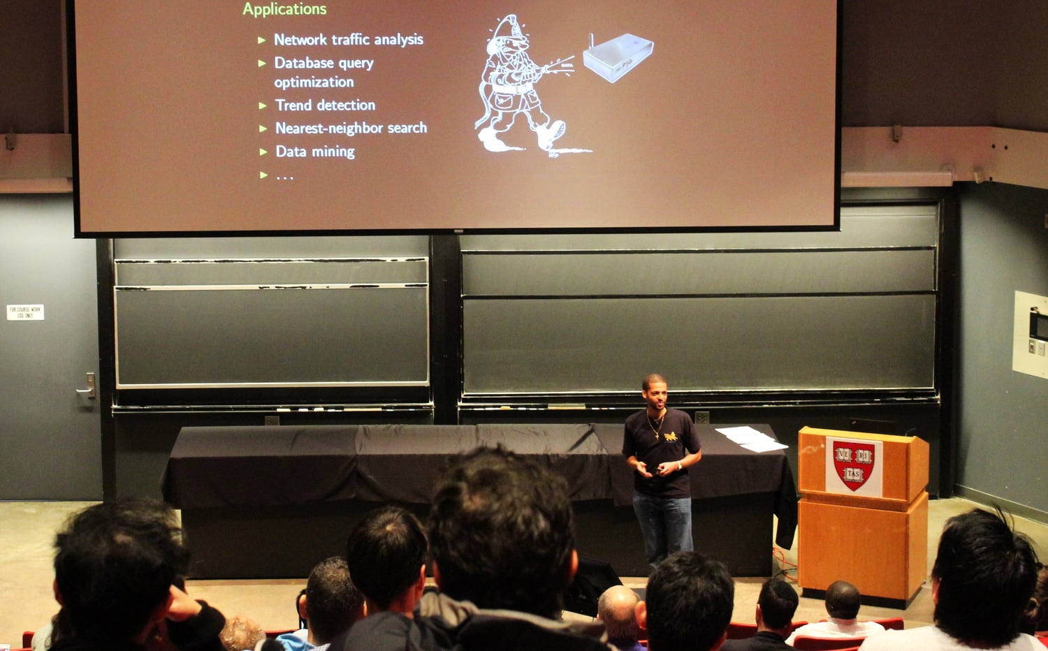 Jelani Nelson, an associate professor of Engineering and Applied Sciences, gives a lecture on sketching big data, as a part of the Science Research Public Lecture Series.