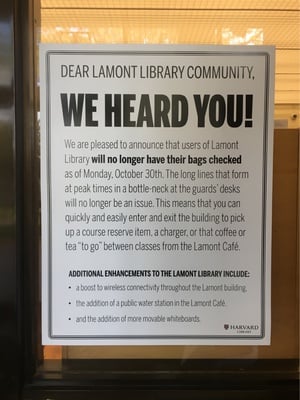 Cover image for Harvard Ends Bag Checks at Lamont Library