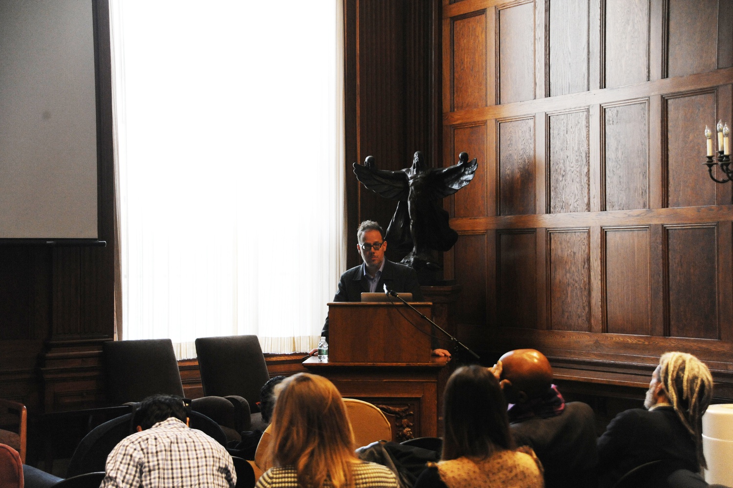 Edouard Duval-Carrié, a Haitian-born American painter, gives a talk about his art for the Hutchins Center’s Fall Colloquium at the Barker Center Wednesday afternoon. 