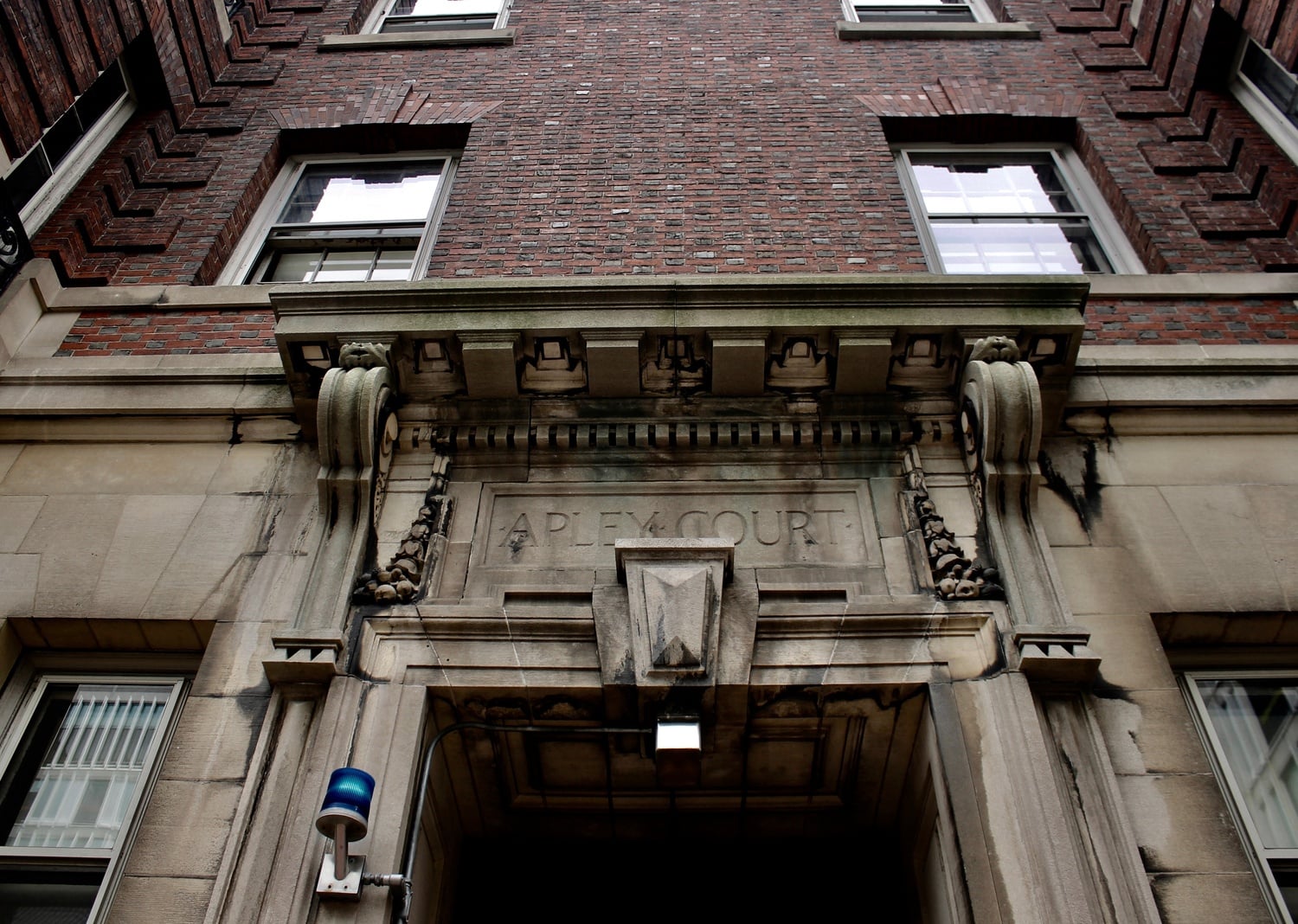 The exterior of Apley Court, a freshman dormitory. 
