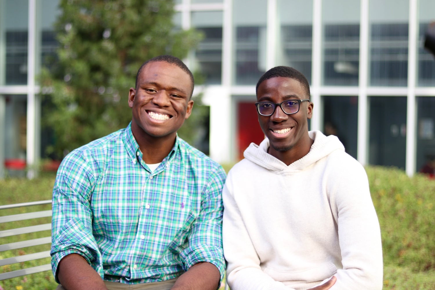 Victor C. Agbafe '19, left, and Michael K. Bervell '19, right, pose for a photo Thursday afternoon in Science Center Courtyard. Agbafe and Bervell are running for president and vice president, respectively, of the Undergraduate Council.