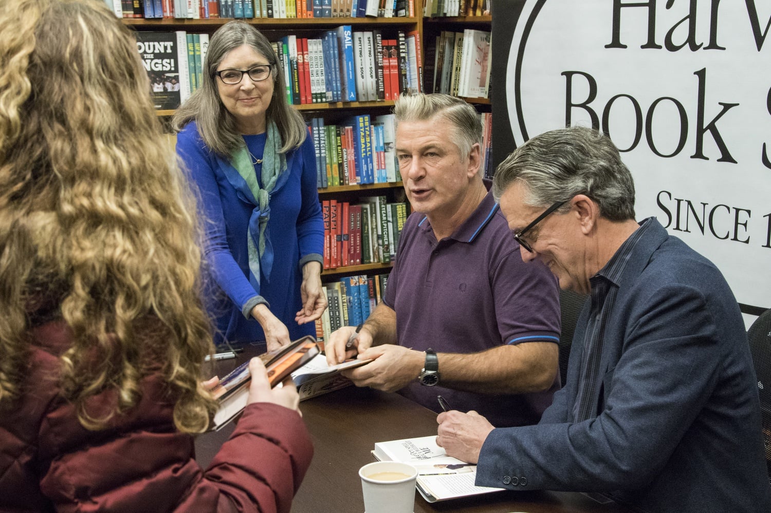 Actor Alec R. Baldwin and author Kurt B. Andersen ‘76 sign copies of their recently released novel You Can’t Spell America Without Me at Harvard Book Store Monday evening. The parodic memoir satirizes President Donald J. Trump’s first year in office.