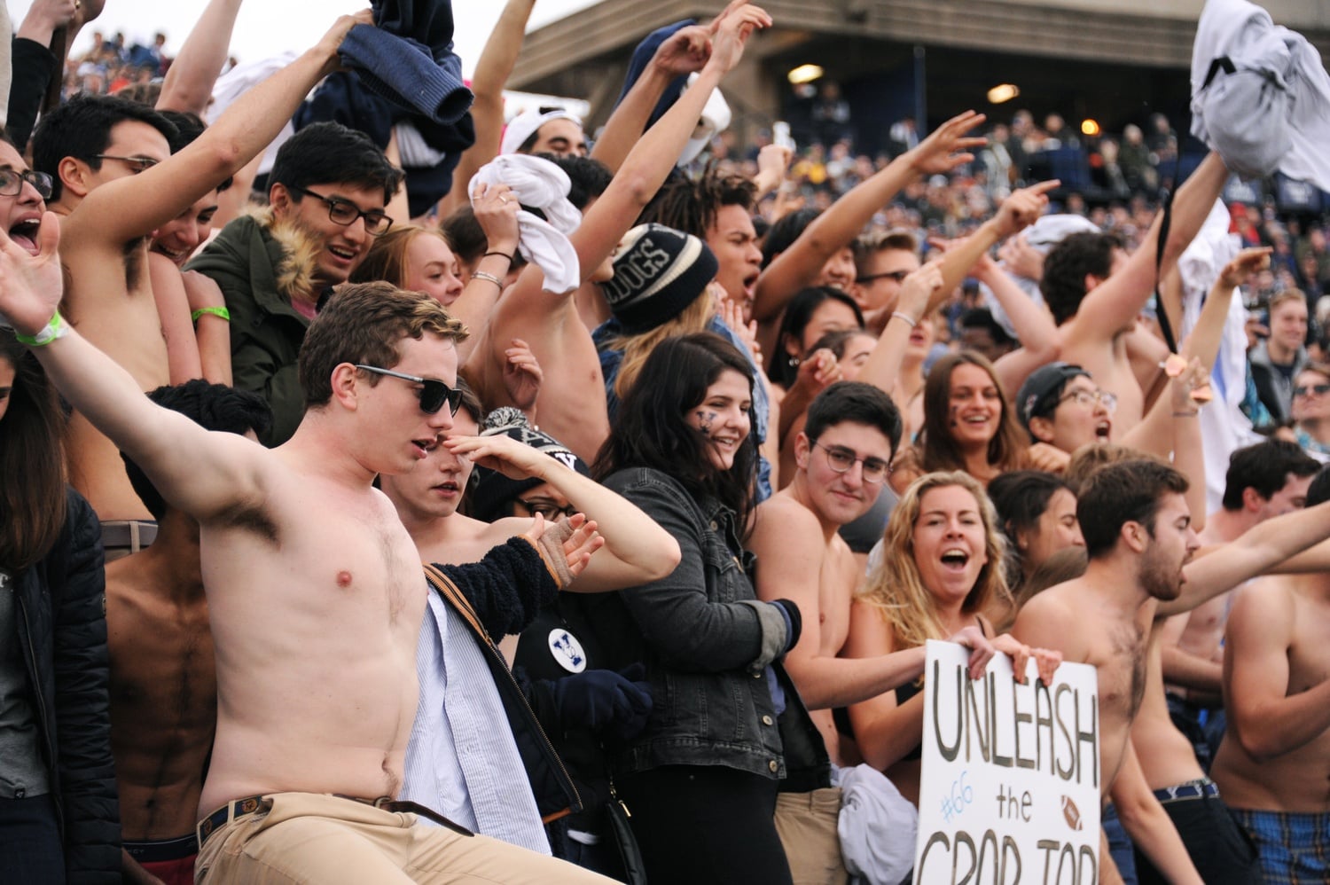 The Saybrook Strip is a tradition for the residents of its namesake College, which sees Saybrugians stripping down to their underwear - or less - during the third quarter of football games.