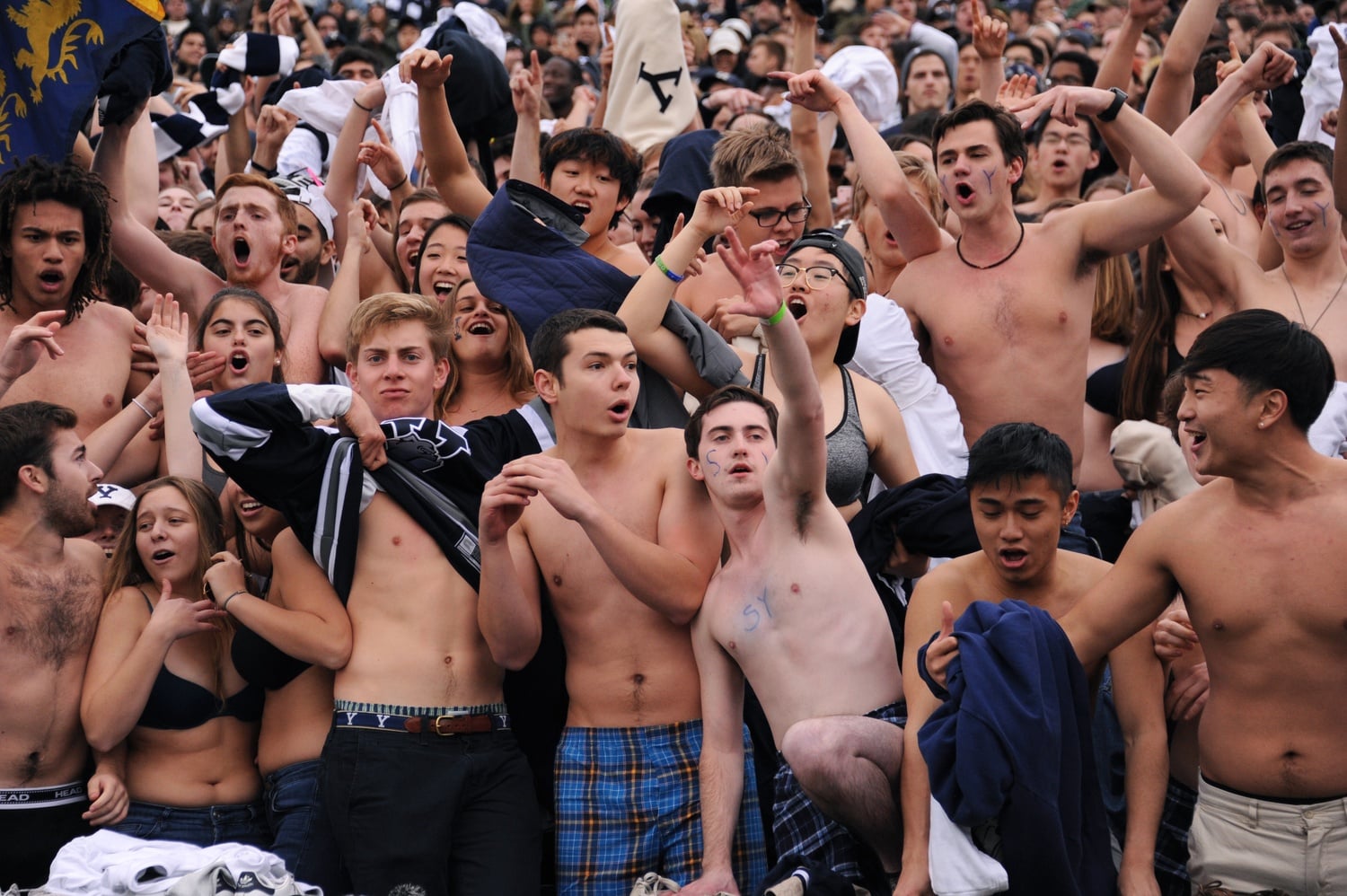 At the 2016 meeting of the Game, several Saybrugians were escorted from Harvard Stadium after taking the Strip down to full-frontal nudity.  This year, the Yalies stopped short of getting into similar trouble.