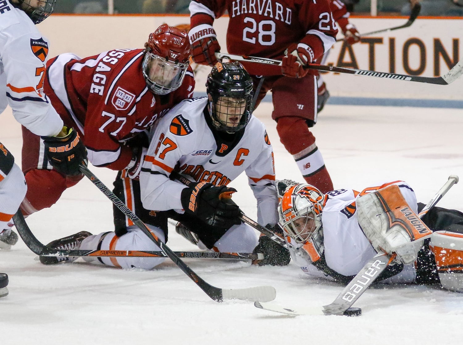 Junior forward Lewis Zerter-Gossage spent a lot of time in the slot and around the Princeton goal on Saturday. This hard work paid off, as the top-liner buried a power play wrist shot from the slot in the first period.