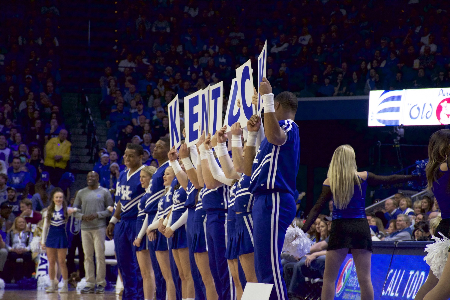 Emerging every timeout, the polished Kentucky cheer squad kept Rupp Arena’s nearly 23,000 attendants loud during the Harvard match.